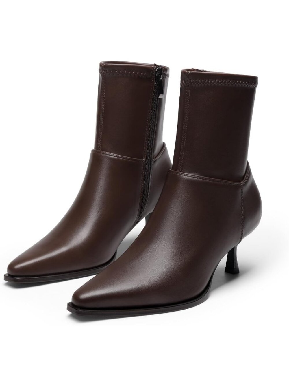 Women's Chocolate Pointed Toe Kitten Heel Side Zipper Dress Vintage Fashion Boot